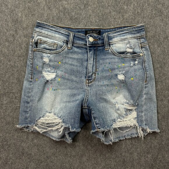 Judy Blue High Waist Paint Splatter Cut Off Jean Shorts Women's Sz M Distressed - Picture 1 of 10